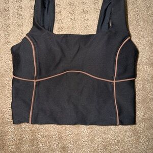 Abercrombie / YPB Square Neck Cropped Athletic Tank Top with Piping - Black